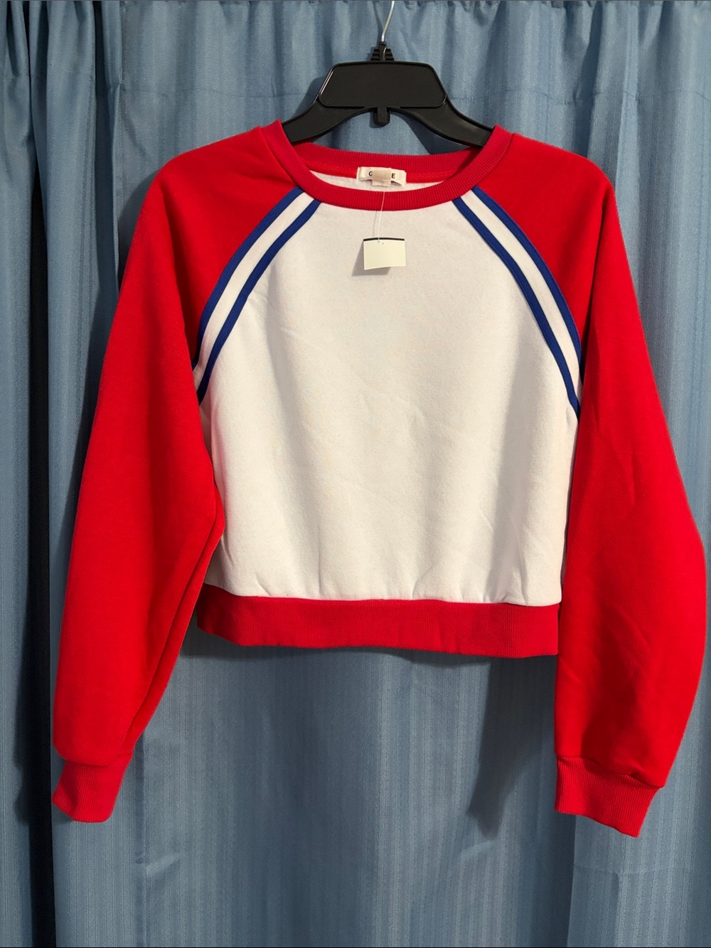 Garage Cropped Red, White & Blue Raglan Crewneck Sweatshirt Women’s Size Small